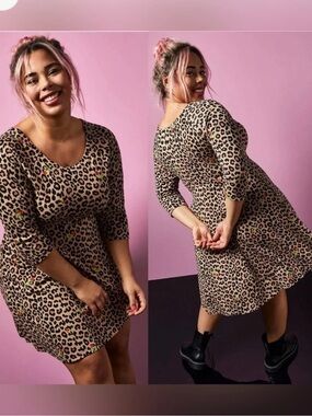 Betsey Johnson Torrid leopard rose dress Sz 1 -looks new